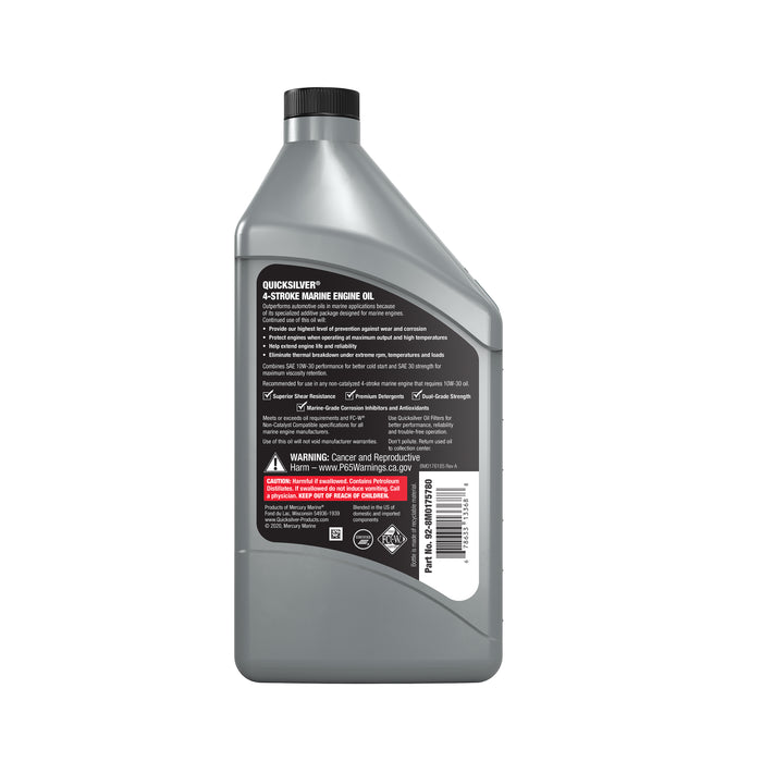Quicksilver 10W-30 4-Stroke Full Synthetic Marine Engine Oil, 1 Quart