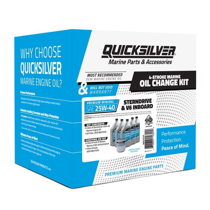 Quicksilver 25W-40 Sterndrive and Inboard V6 Oil Change Kit, Mercury MerCruiser, OMC, Chrysler Engines, Boat
