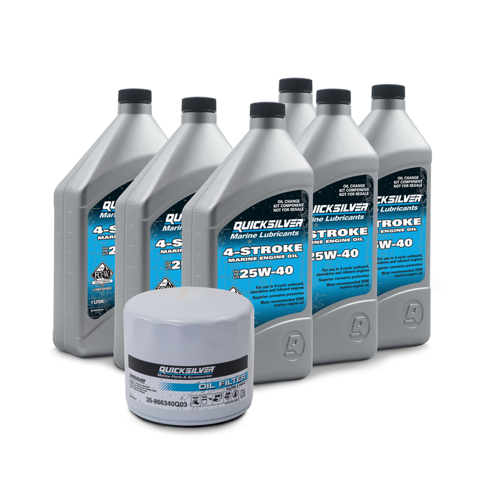 Quicksilver 25W-40 Sterndrive and Inboard Oil Change Kit, Compatible w/ Mercury MerCruiser, Crusader, Chris Craft, OMC, PCM, Volvo Penta, Quicksilver Engines, Boat
