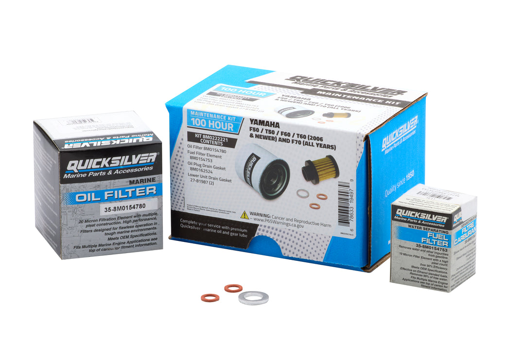 Quicksilver 8M0222221 100 Hour Maintenance Kit for Yamaha F50/T50/F60/T60 and F70 Outboards