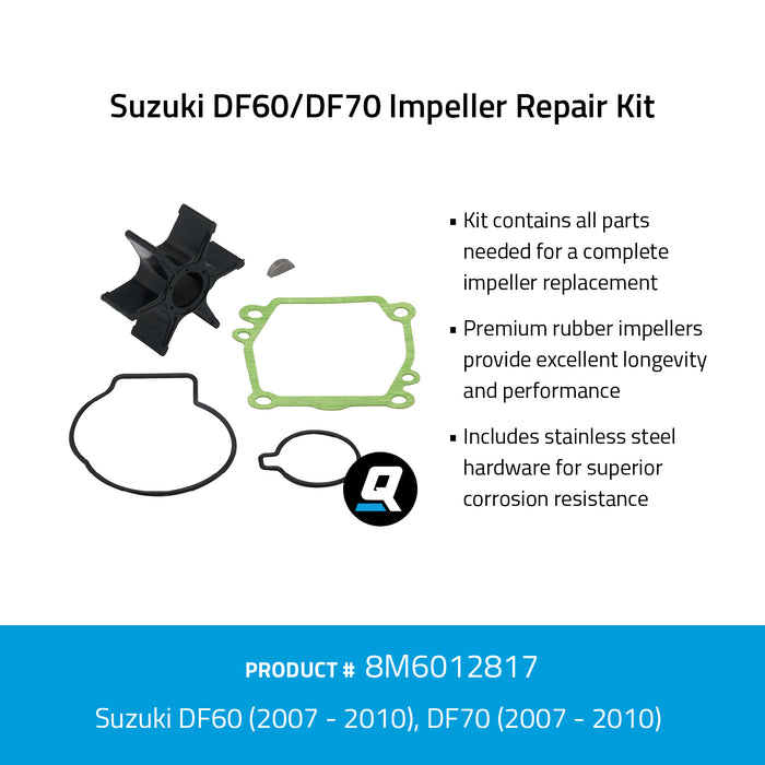 Quicksilver 8M6012817 Impeller Repair Kit for Select Suzuki DF60/DF70 Outboards
