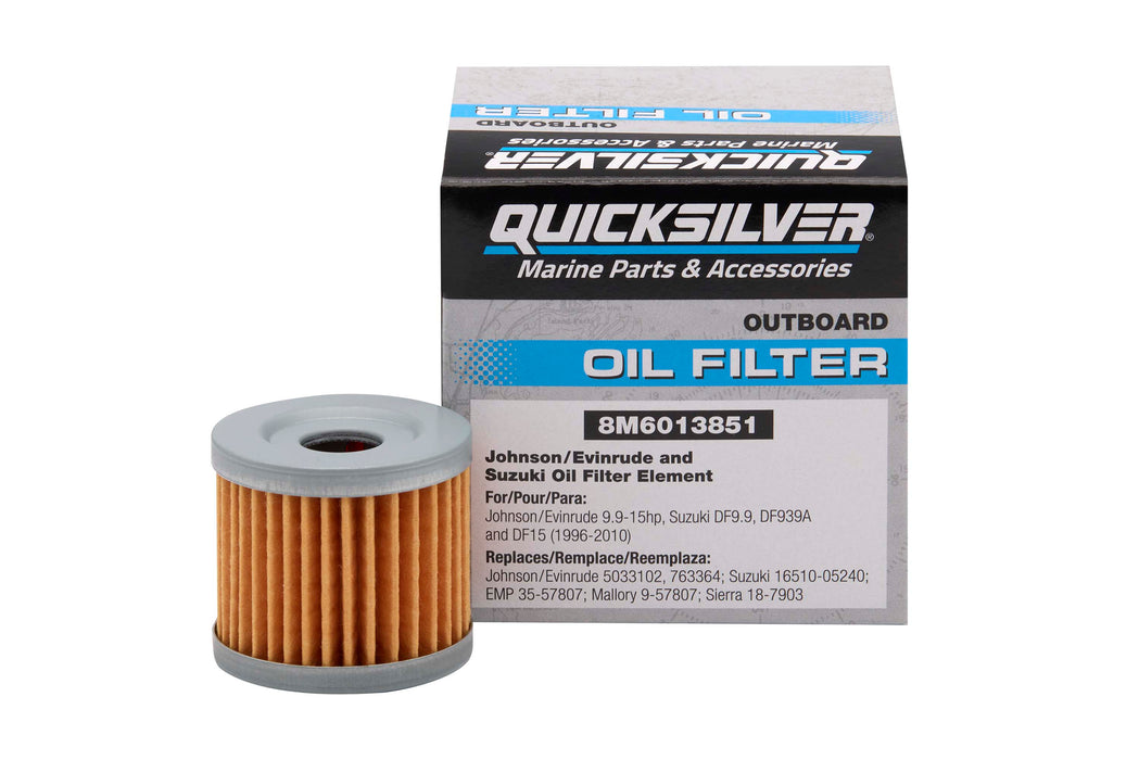 Quicksilver 8M6013851 Oil Filter for Select Johnson, Evinrude and Suzuki 9.9-15hp Outboards
