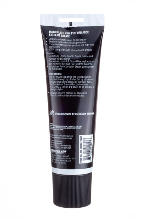 Quicksilver 8M0071838 High Performance Multi-Purpose Extreme NLGI 2 Marine Grease, 8 oz Tube