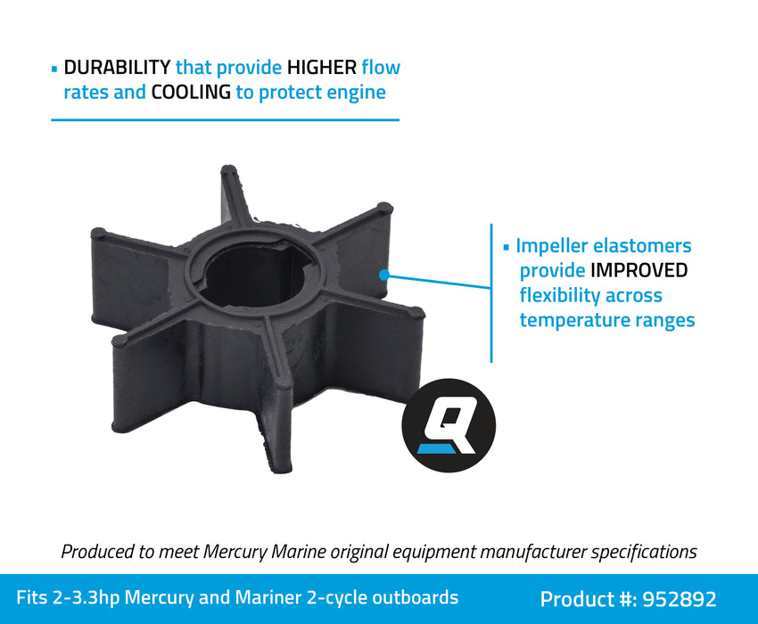 Quicksilver 952892 Water Pump Impeller for Select Mercury and Mariner 2-Cycle 3.3hp Outboards