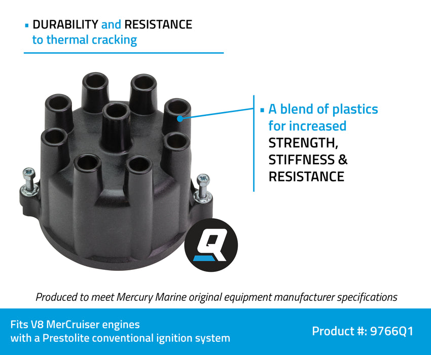 Quicksilver 9766Q1 Distributor Cap for V8 MerCruiser Engines by GM with Prestolite Conventional Ignition Systems