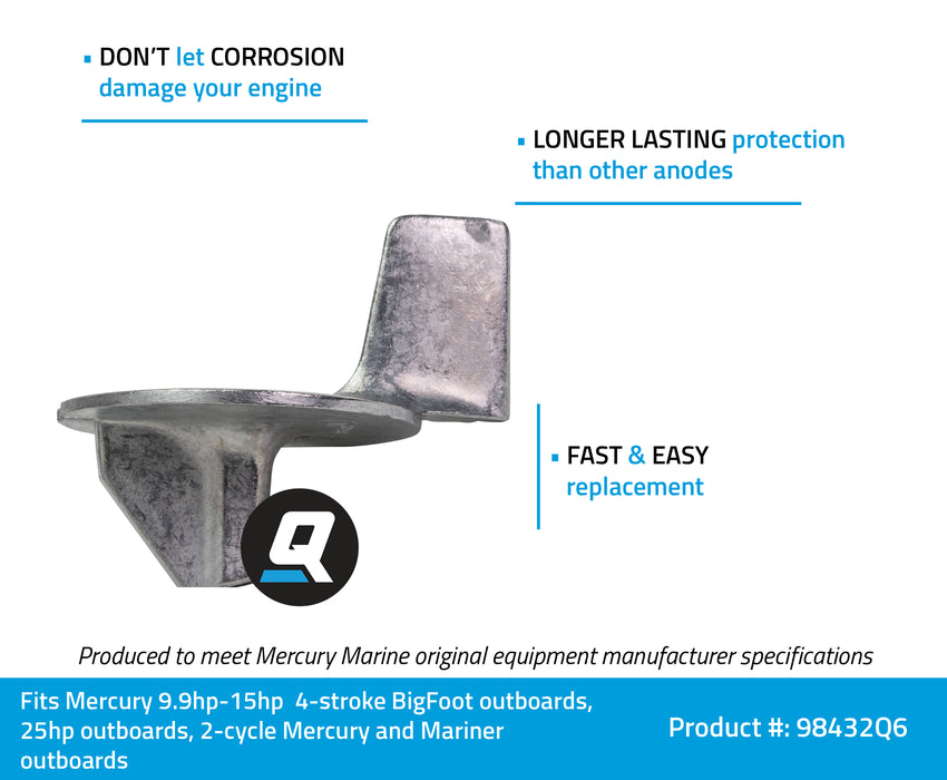 Quicksilver 98432Q6 Zinc Trim Tab Anode Plate for Mercury and Mariner Outboards