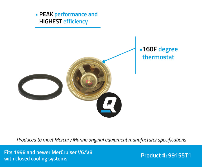 Quicksilver 99155T1 Marine Boat Replacement 160 Degree F Thermostat