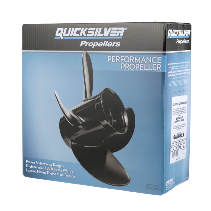 Quicksilver Black Diamond 3-Blade Aluminum Propeller, 14" Diameter x 13" Pitch, Right Hand Rotation