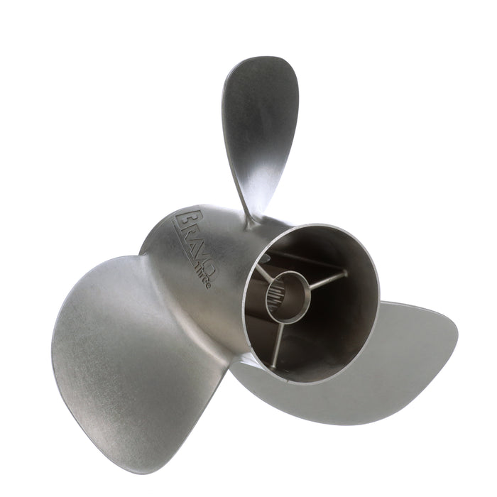 Quicksilver Bravo Three 14.25" Diameter X 22.5" Pitch, 3-Blade Stainless Steel Propeller, Right Hand Rotation, Matte Finish