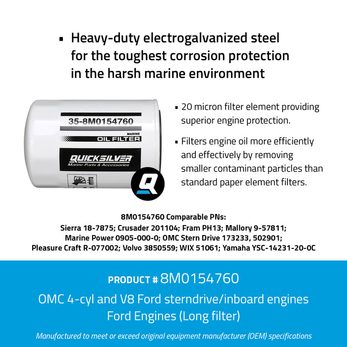 Quicksilver 8M0154760 20 Micron Oil Filter for Various Marine Engines