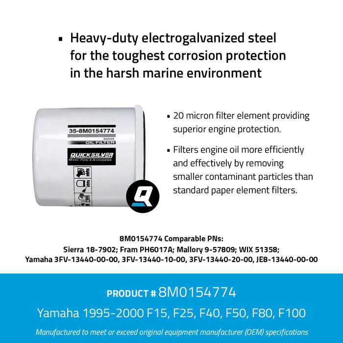 Quicksilver 8M0154774 20 Micron Oil Filter for Various Marine Engines