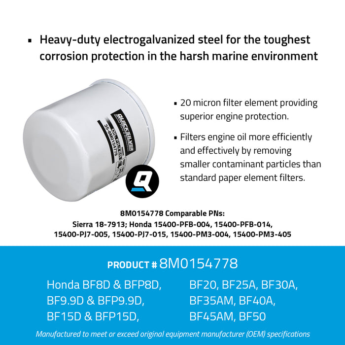 Quicksilver 8M0154778 20 Micron Oil Filter for Various Marine Engines