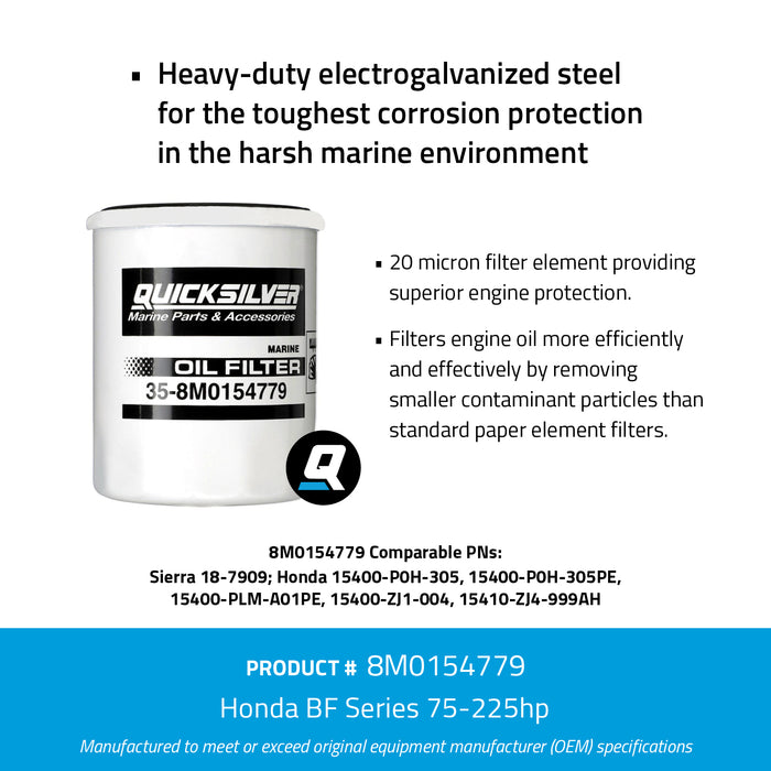 Quicksilver 8M0154779 20 Micron Oil Filter for Select Honda 75-250hp Outboards