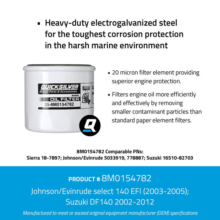 Quicksilver 8M0154782 20 Micron Oil Filter for Various Marine Engines